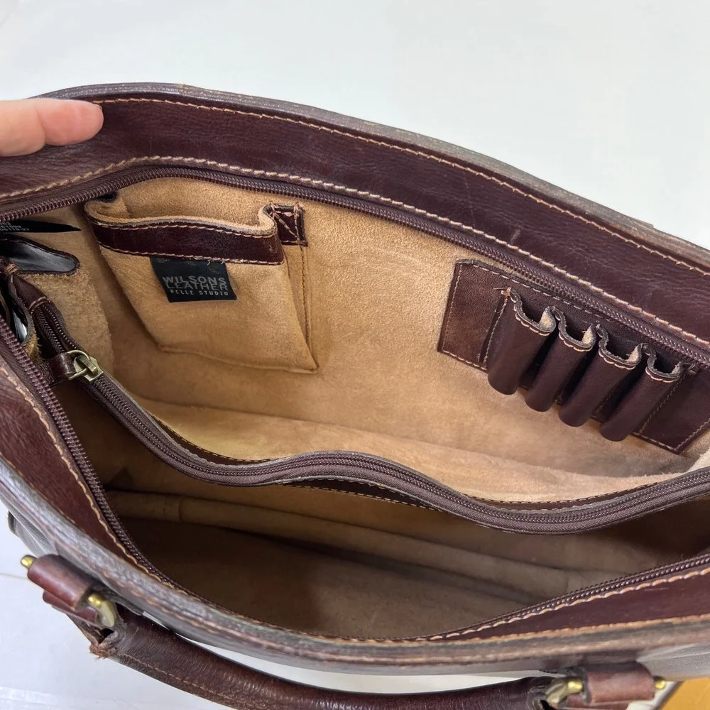 Wilsons Leather Pelle Studio Briefcase Brown Leather Messenger Bag Satchel